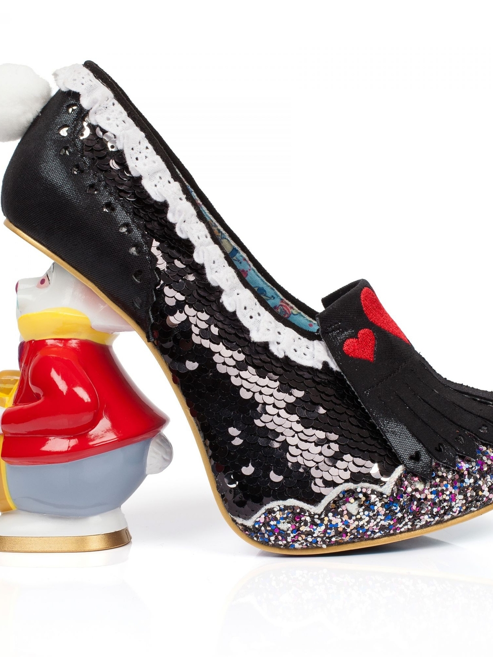 IC Alice In Wonderland Black Sequin Pump with Red Heart and White Trim - Picture 4 of 4